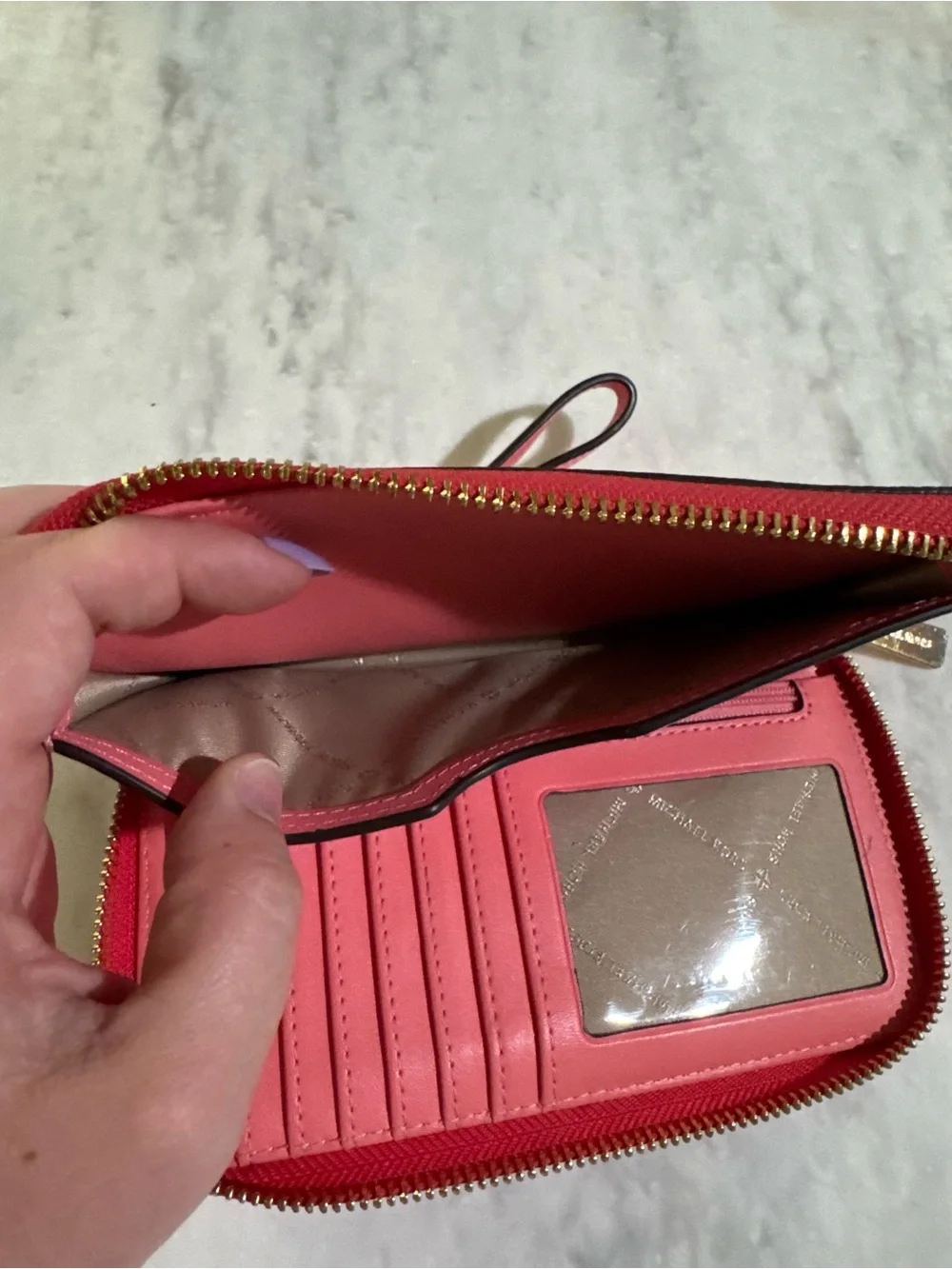 Michael Kors Coral Signature Zip Wristlet Wallet with Gold Hardware w Pockets